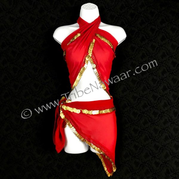 Red & Gold Coin Belly Dancer Hip Scarf