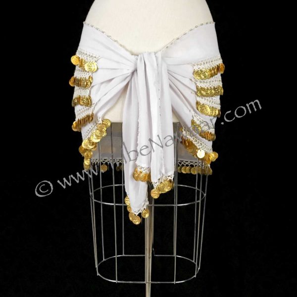 Deluxe White & Gold Coin Hip Scarf