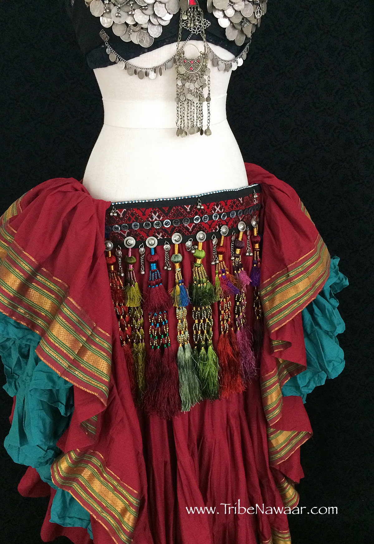 Hawaiian Hula Skirt Frings Belly Dance hip scarf Belt Tribal Fringe Tassel skirt 