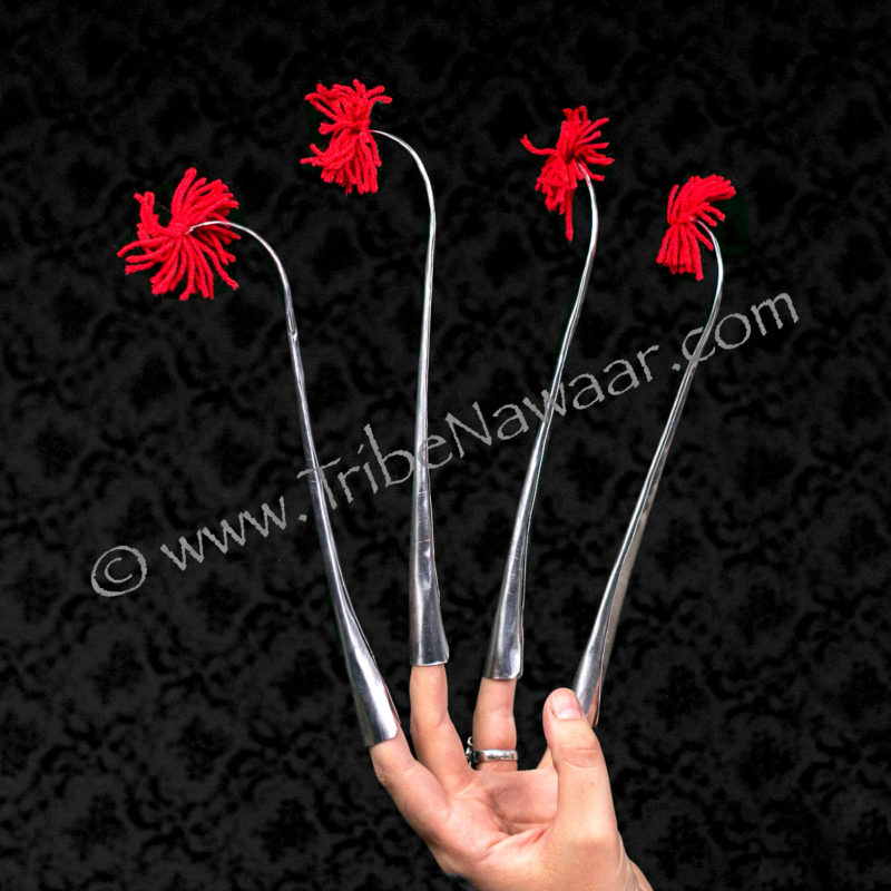 Silver Dancing Fingers, XL Size With Red Pom Poms