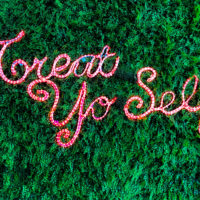'Treat Yo Self' public art installation at 29th Street Mall in Boulder, Colorado. Artist unknown.