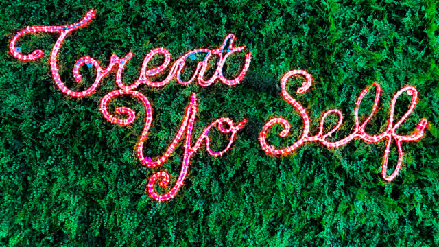 'Treat Yo Self' public art installation at 29th Street Mall in Boulder, Colorado. Artist unknown.