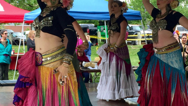 Tribe Nawaar performs at Boulder Creek Festival 2017 in 25 Yard Cupcake Skirts with Sari Fringe Scarves.