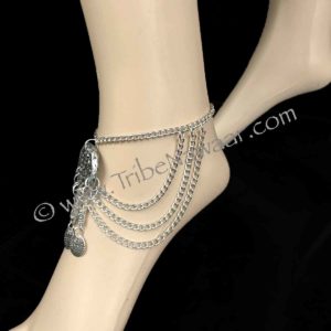 Draped chain anklet with medallion from Tribe Nawaar, modeled, side view