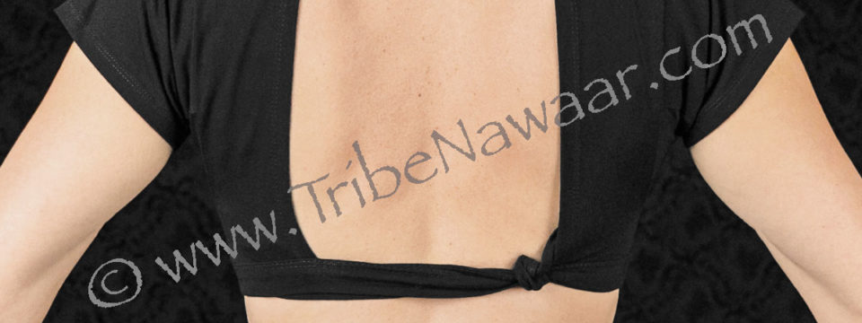 Alternate choli tying instructions from Tribe Nawaar, choli shown tied with 'Clean Lines' method