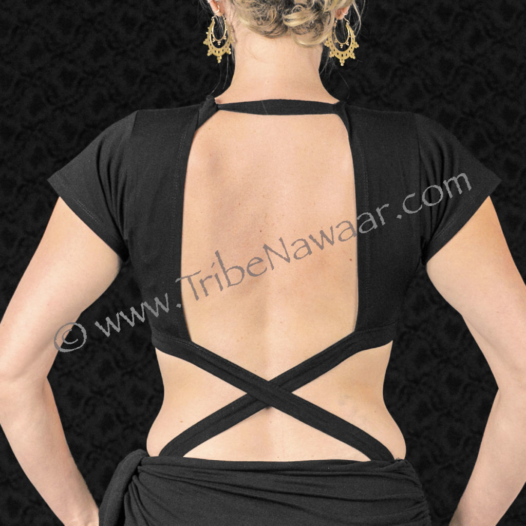 Alternate choli tying instructions from Tribe Nawaar, choli shown tied with 'X Cross Tuck' method