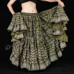 Olive green & silver assuit block print skirt- 35 yard belly dance skirt from Tribe Nawaar