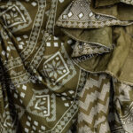 Olive green & silver assuit block print skirt- 35 yard belly dance skirt from Tribe Nawaar, detail of fabric