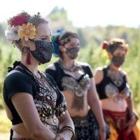 Rebecca, Mirav & Mira waiting to perform at Tribe Nawaar's Social Dis-Dance Farm Show
