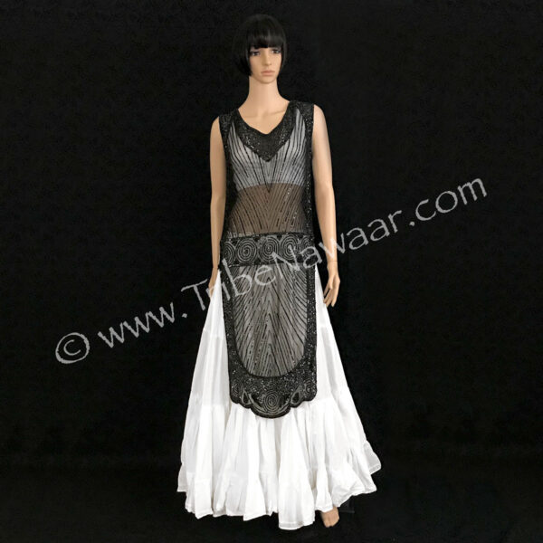 1920s Black Beaded & Sequined Tabard Panel Dress