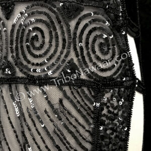 1920s black beaded & sequined tabard panel dress available thru Tribe Nawaar, detail of fabric