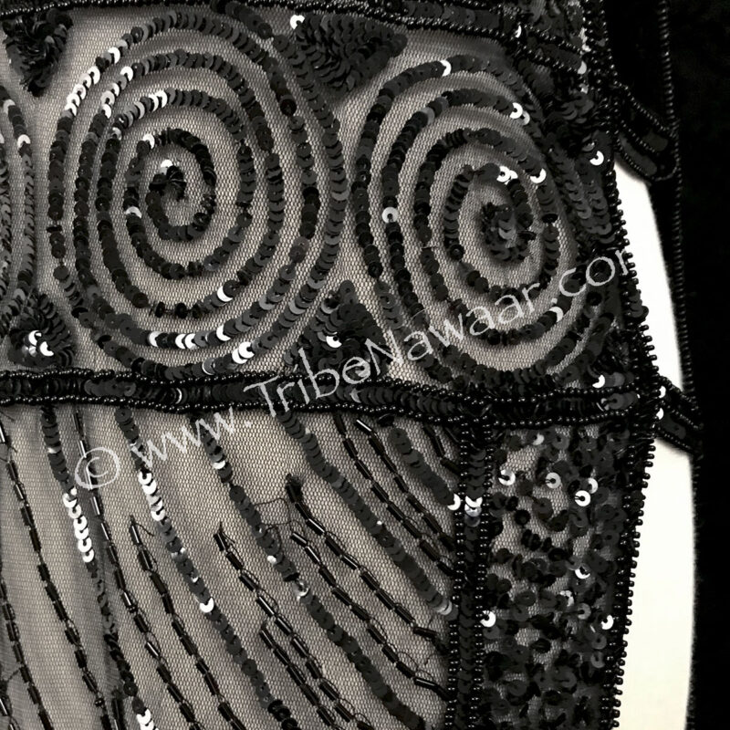 1920s Black Beaded & Sequined Tabard Panel Dress