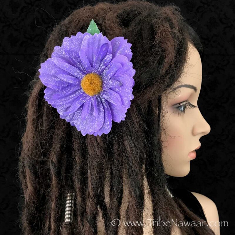Purple Sparkle Flower Hair Clip