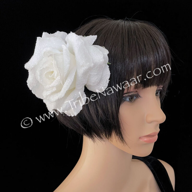 Snow Kissed Rose Flower Hair Clip