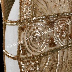 1920s gold beaded & sequined tabard panel dress available thru Tribe Nawaar, detail of fabric