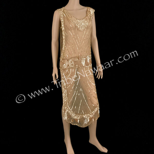 1920s Gold Beaded & Sequined Tabard Panel Dress