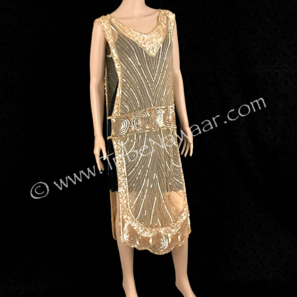1920s Gold Beaded & Sequined Tabard Panel Dress