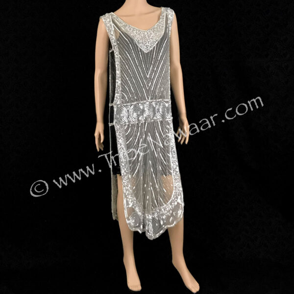 1920s Silver Beaded & Sequined Tabard Panel Dress