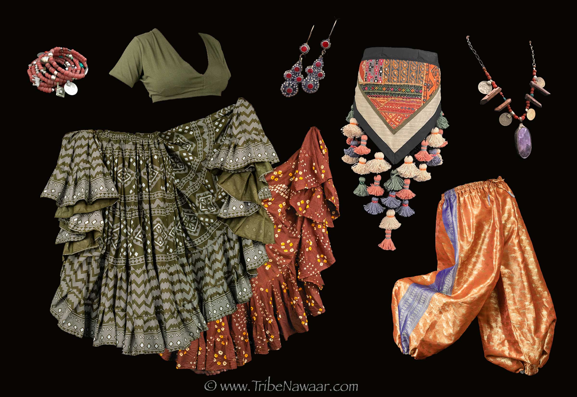 Autumn belly dance costuming combo from The Nawaar Marketplace at www.TribeNawaar.com