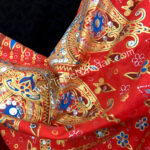Majestic red opulence pantaloons from The Nawaar Marketplace at www.TribeNawaar.com -Detail of side seam