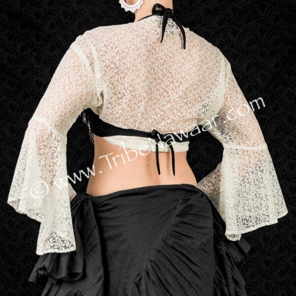 Ivory Lace Flute Sleeve Wrap Top
