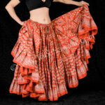 Orange & silver assuit block print skirt- 35 yard belly dance skirt from Tribe Nawaar