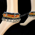 Turmeric traditional Gota anklets from The Nawaar Marketplace at www.TribeNawaar.com (modeled)