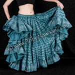 Soft teal assuit block print skirt- 35 yard belly dance skirt from Tribe Nawaar
