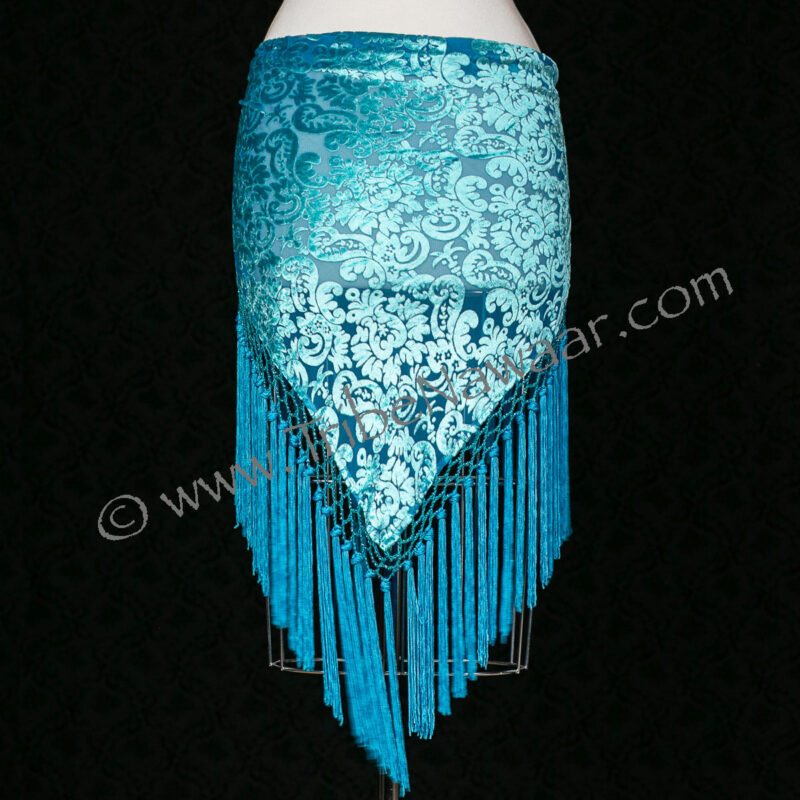 Turquoise Velvet Burnout Tasseled Hip Scarf