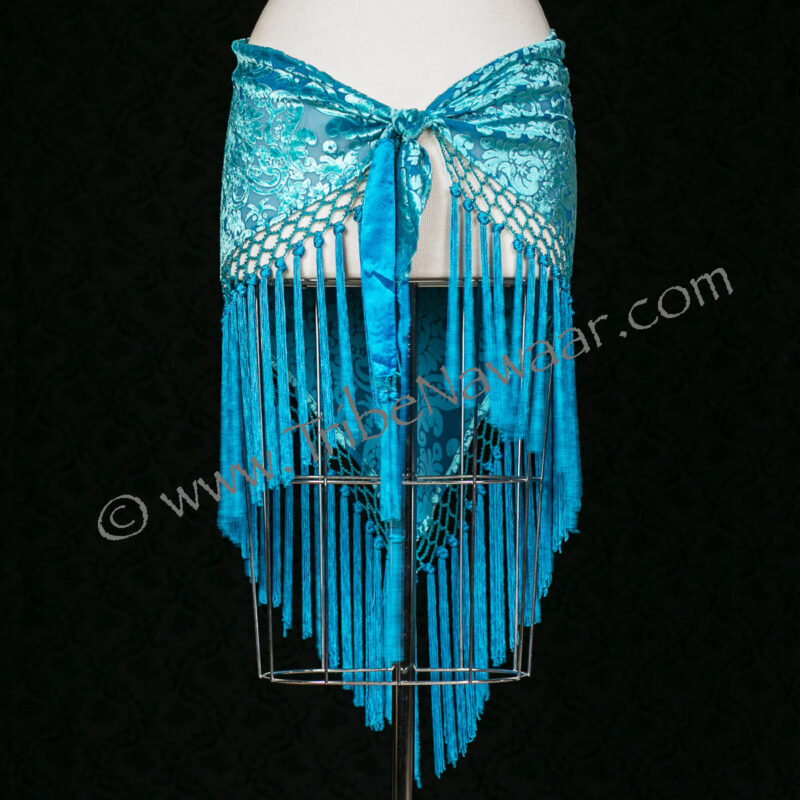 Turquoise Velvet Burnout Tasseled Hip Scarf