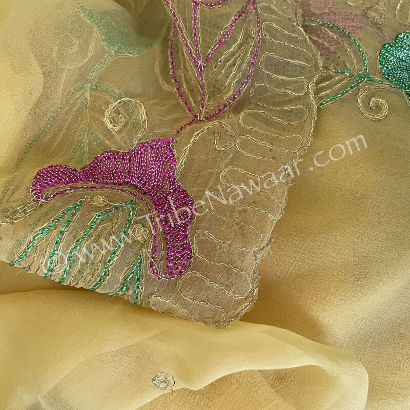 Silk Crepe Chiffon Veil/Wrap With Embroidery (Consignment tn240101)