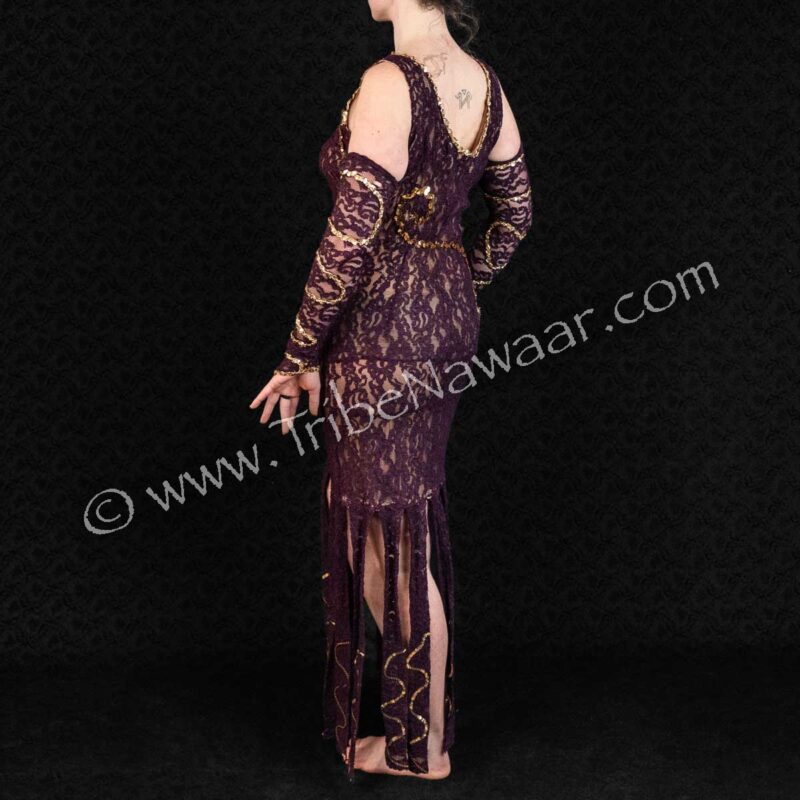 Merlot Lace & Gold Sequin Dress (Consignment cotimp1-4)