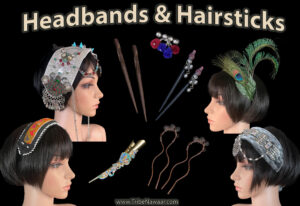 Headbands & hair sticks for FCBDstyle and fusion belly dance costumes. Available on consignment at the Nawaar Marketplace at www.TribeNawaar.com