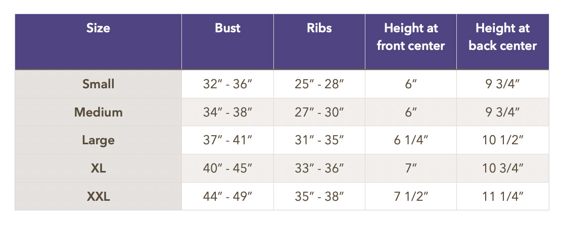 Bodice size chart for corseted bodice tops from Nawaar Marketplace at www.TribeNawaar.com