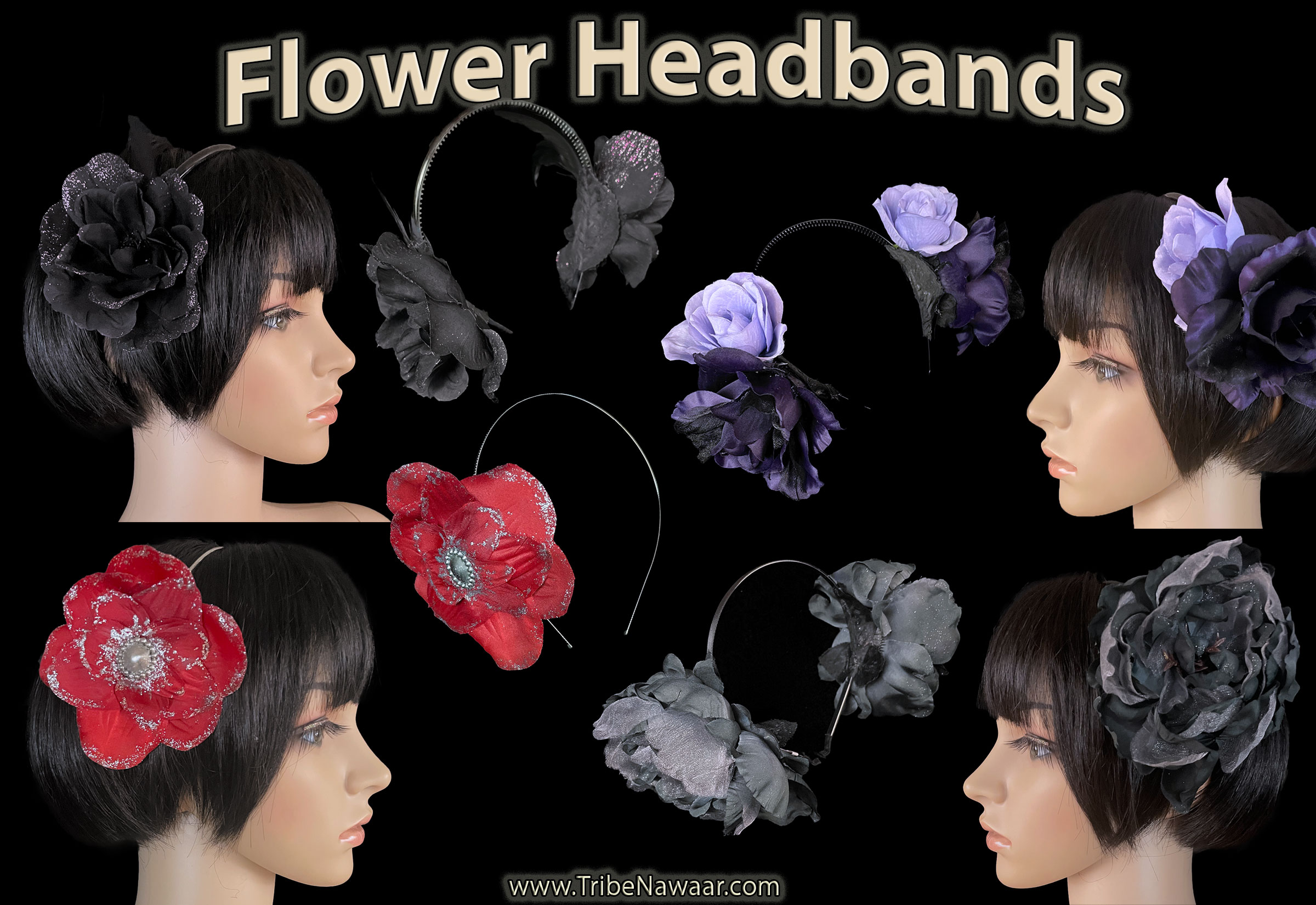 Flower headbands for belly dance hair gardens- available on consignment from The Nawaar Marketplace at www.TribeNawaar.com
