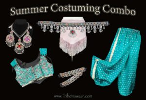 Summer 2025 costuming combo from the Nawaar Marketplace- all belly dance costuming and accessories available at www.TribeNawaar.com