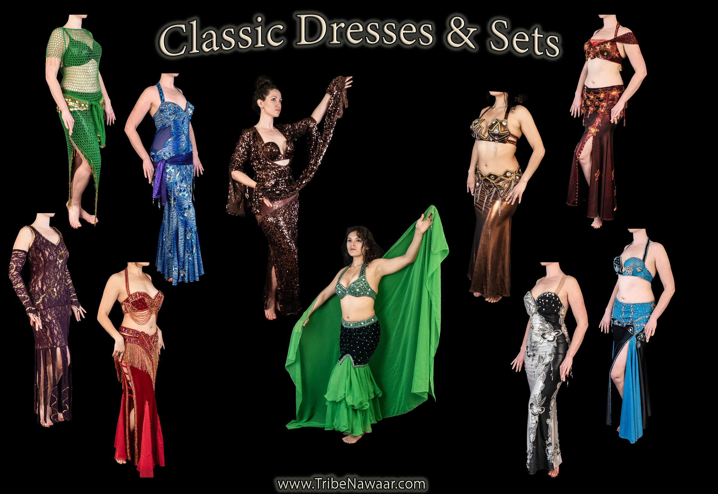 Classic dresses & sets - classic raqs sharqi belly dance costumes available on consignment from The Nawaar Marketplace at www.TribeNawaar.com