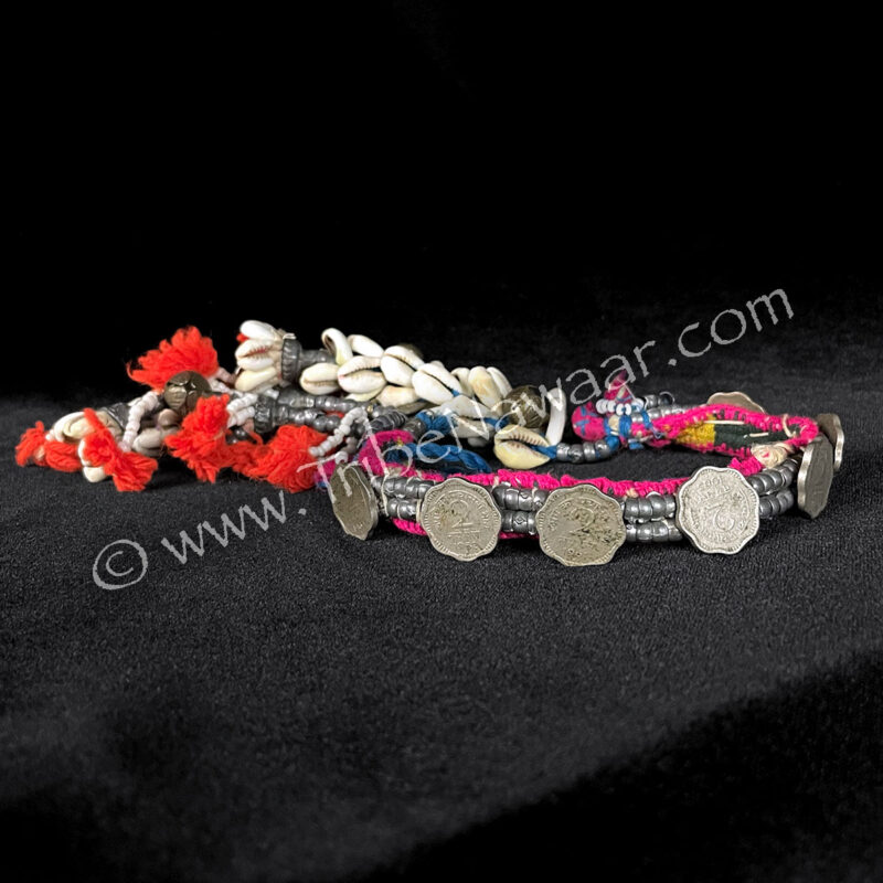 Vintage Coined Armband With Cowries & Orange Pops (Consignment MACART 1-48)