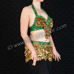 Green & Gold Bedlah- Egyptian Bra & Belt Set (Consignment beron1-9)