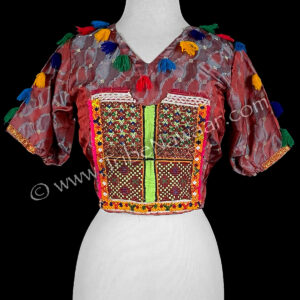 Iridescent Red & Blue Top With Vintage Banjara Accents (Consignment lunor1-103)