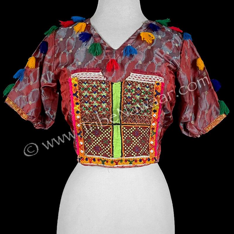 Iridescent Red & Blue Top With Vintage Banjara Accents (Consignment lunor1-103)