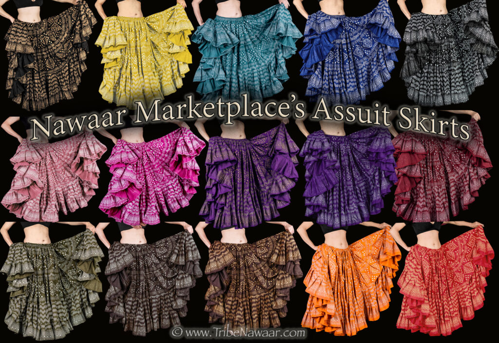 Assuit 25 Yard Block Print Skirts for tribal belly dance, FCBDstyle skirt work, ATS and fusion belly dance performances. Available from The Nawaar Marketplace at www.TribeNawaar.com