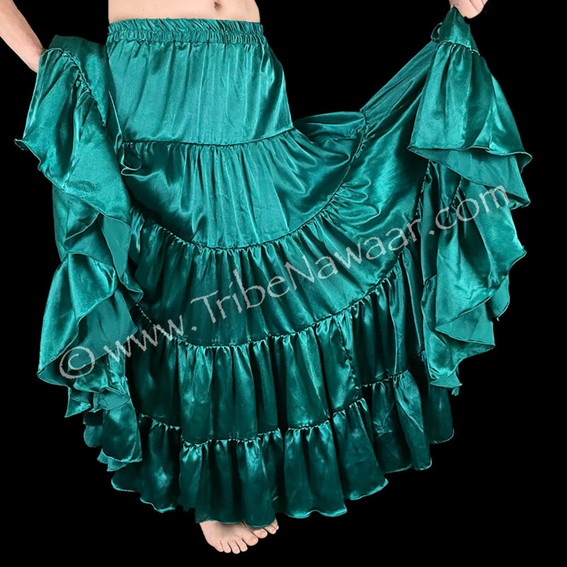 Teal Satin Tiered Skirt (Consignment lunor1-33)