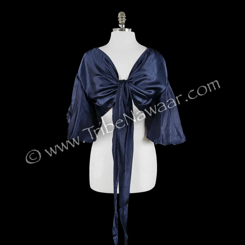 Navy Blue Satin Wrap Top (Consignment lunor1-82)