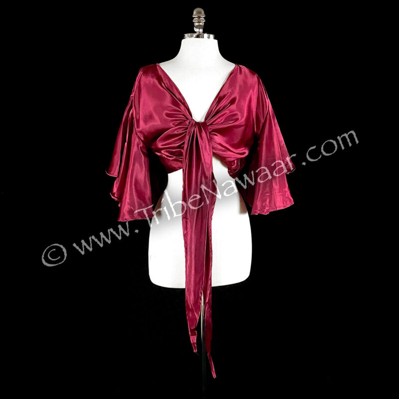 Cranberry Satin Wrap Top (Consignment lunor1-91)
