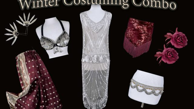 Winter costuming combo 2025 from the Nawaar Marketplace- all belly dance costuming and accessories available at www.TribeNawaar.com