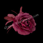 Magenta rose & feather hair clip for belly dance, weddings, formal events and cosplay and more from The Nawaar Marketplace at www.TribeNawaar.com