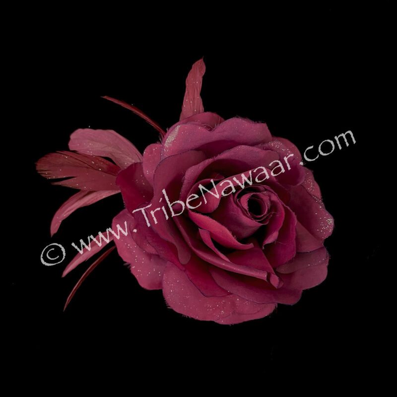 Magenta Rose & Feather Hair Clip (Consignment mabaca1-10)