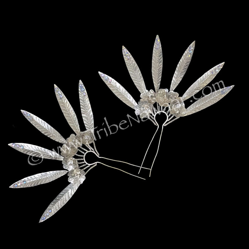 Silver Hammered Leaf & Flower Hair Adornments (Consignment)