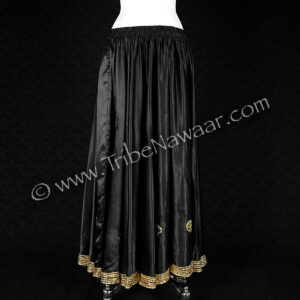 Black Satin Skirt With Gold Embroidery (Consignment lunor1-27)